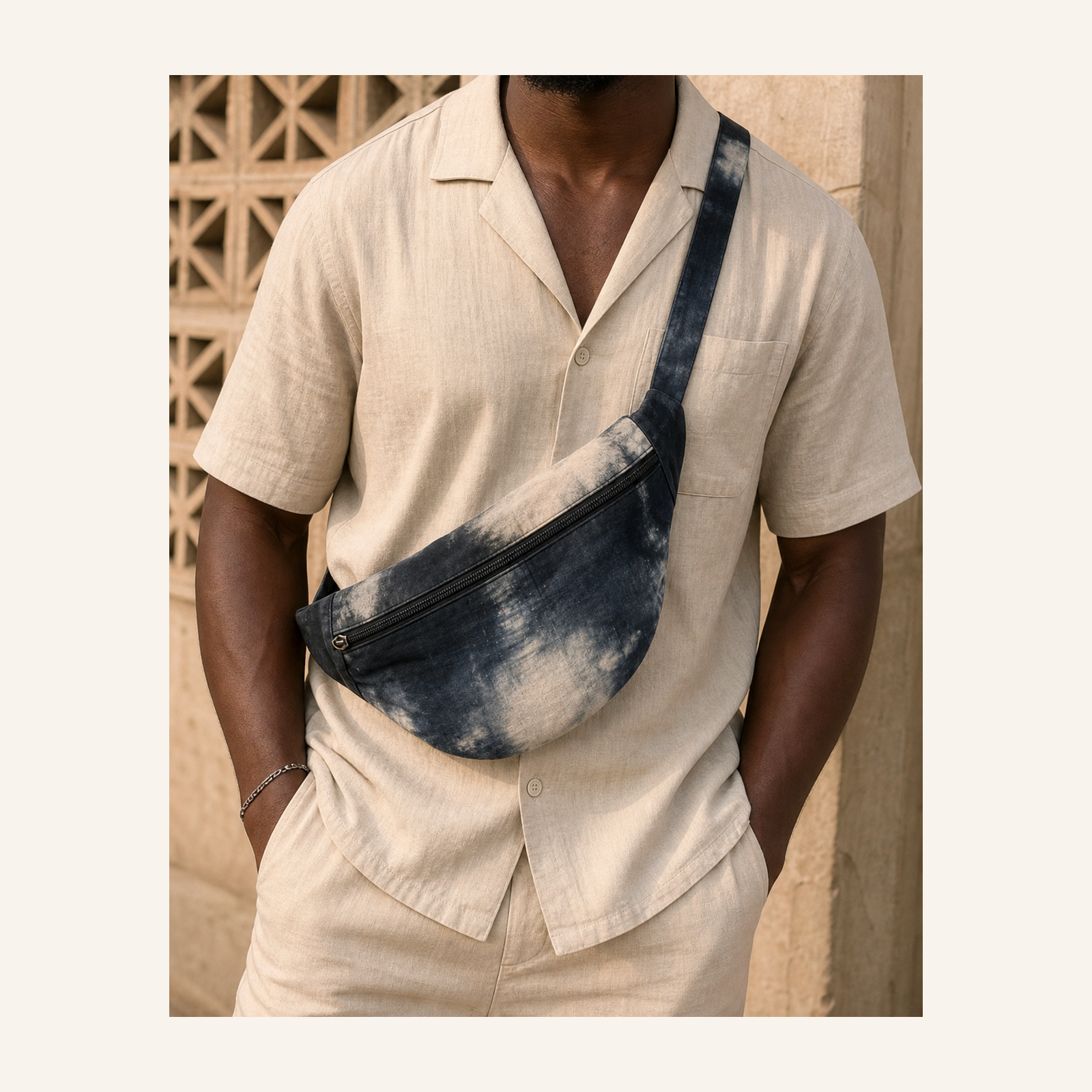 Luna – Bleu nuit & ivoire – motif tie-dye nuage